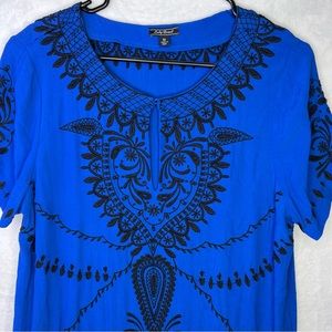 Lucky Brand Royal‎ Blue & Black Beaded Short Sleeve Shift Dress Size Medium